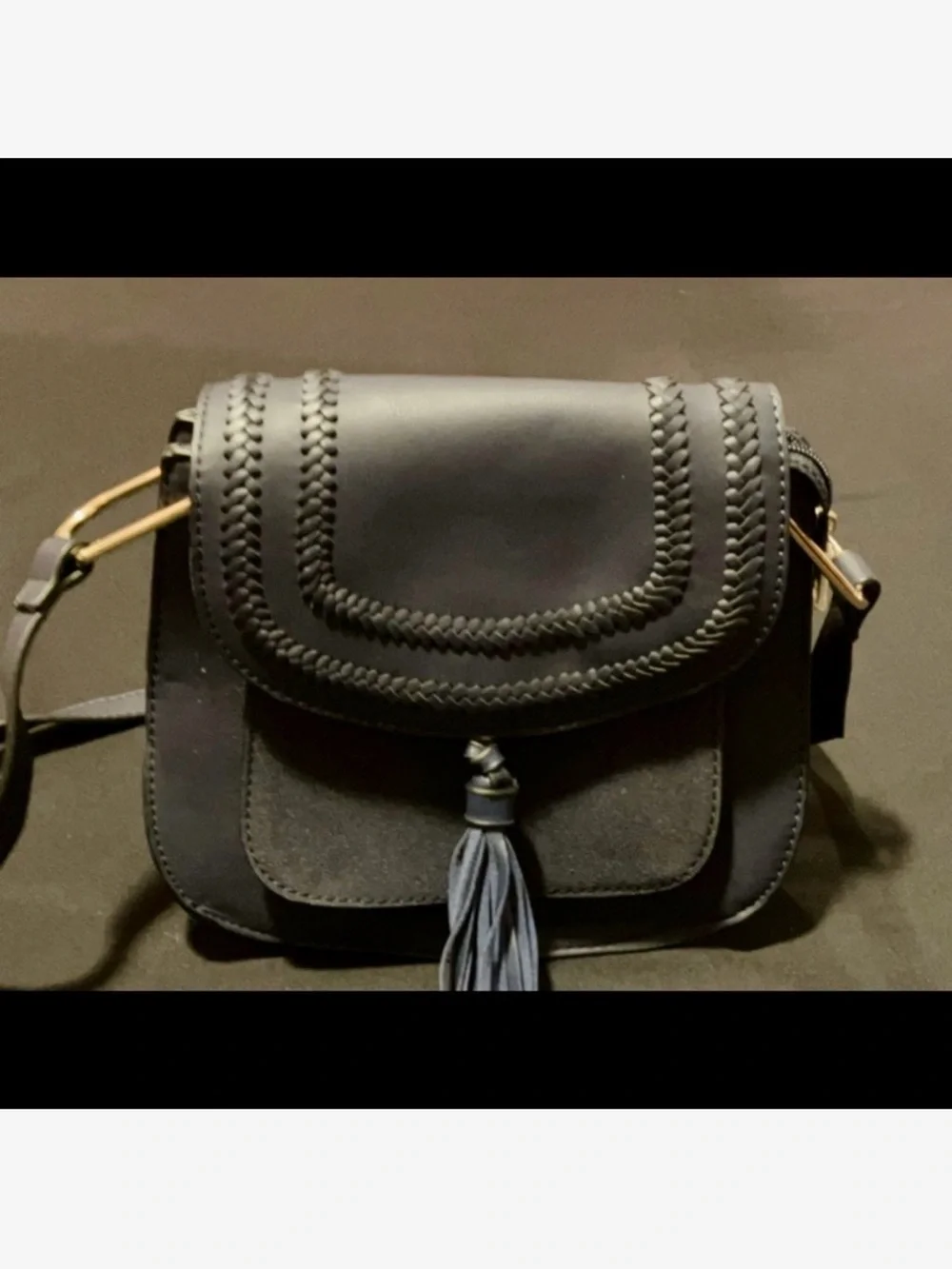 New Leather & Suede Tassel Crossbody Bag